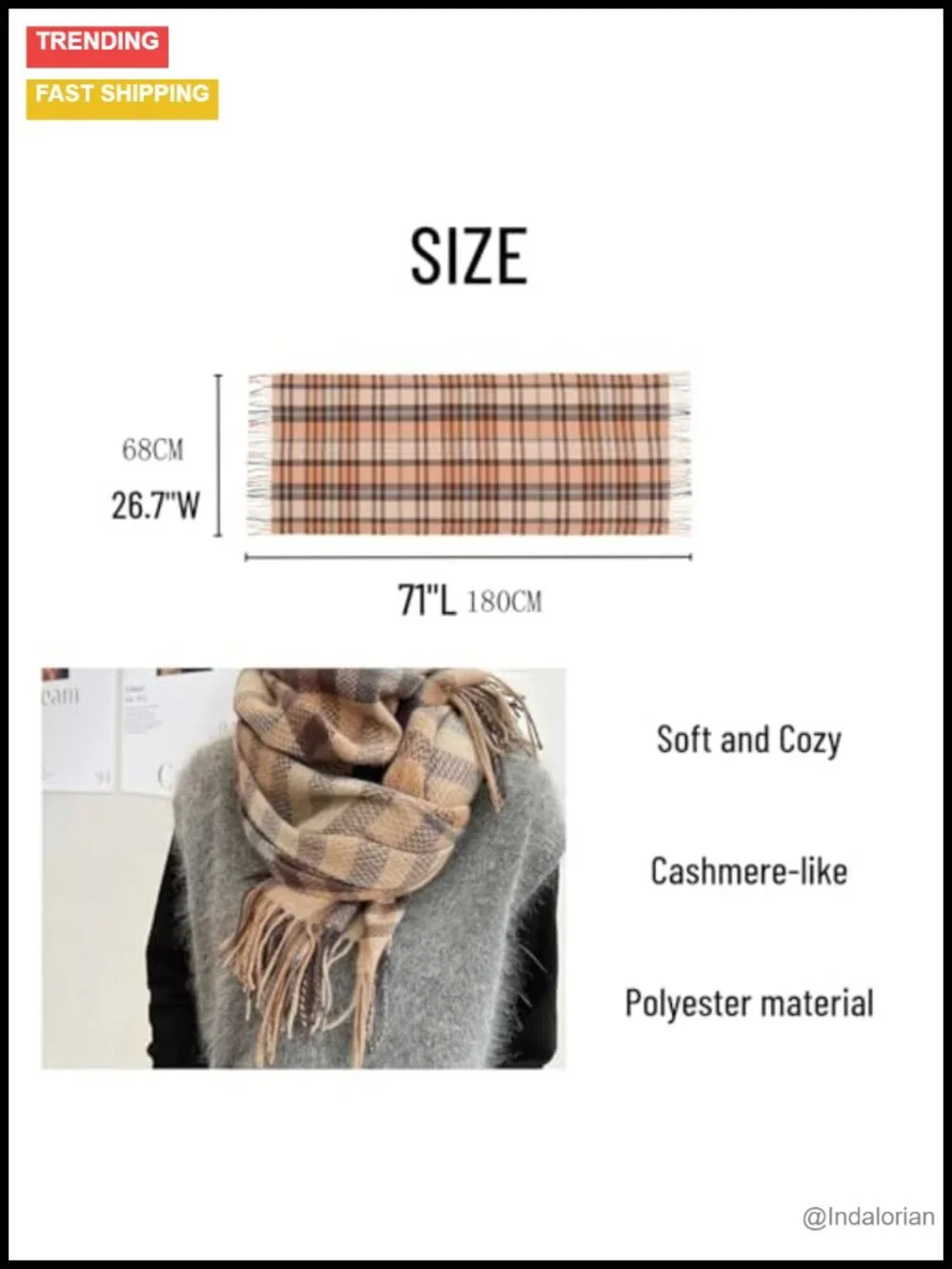 Super Soft Cashmere Feel Plaid Fringe Shawl Wrap Scarf